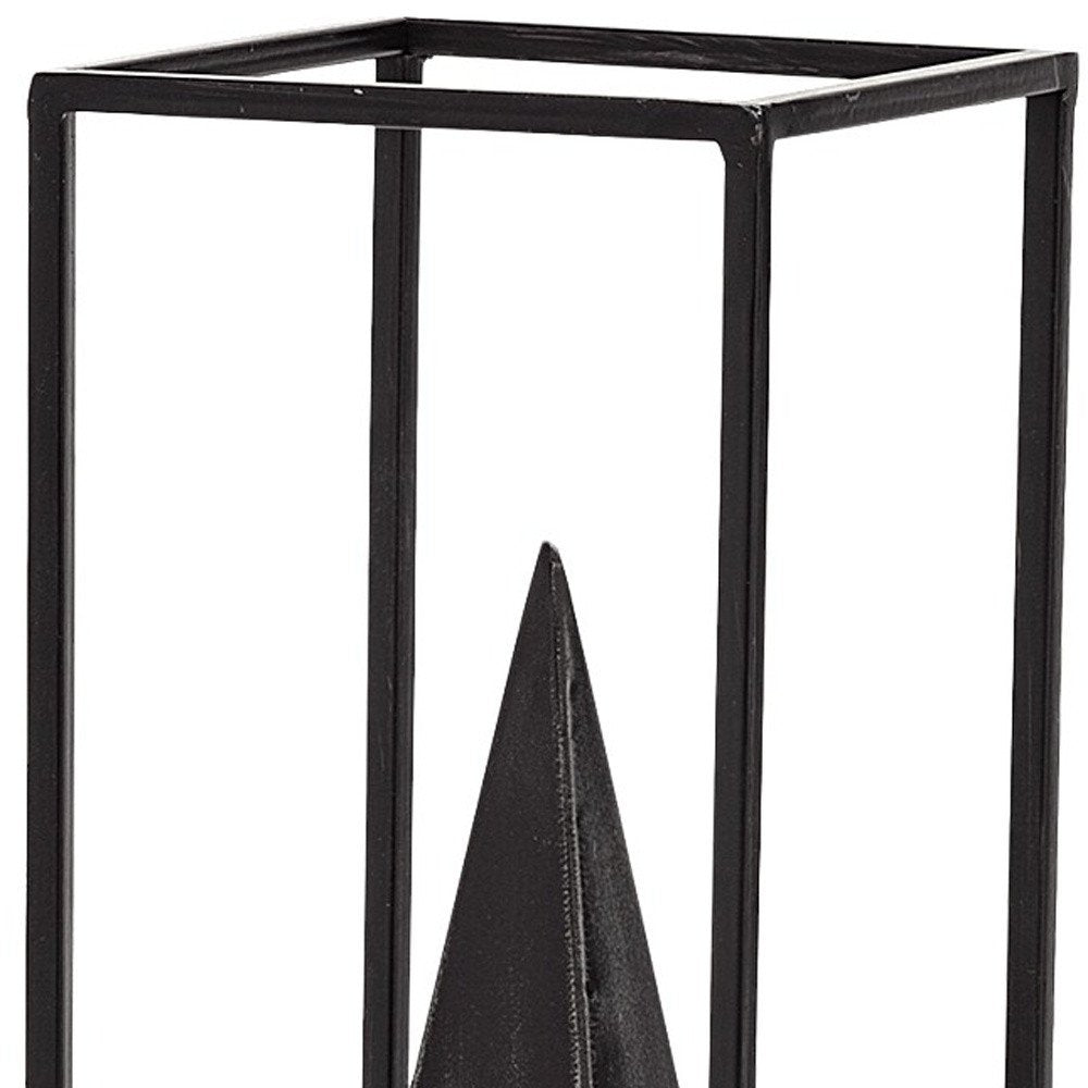 Black Metal Framed Pyramid Sculpture on a white background