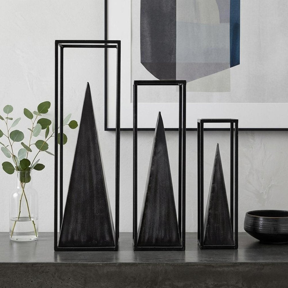 Black Metal Framed Pyramid Sculpture