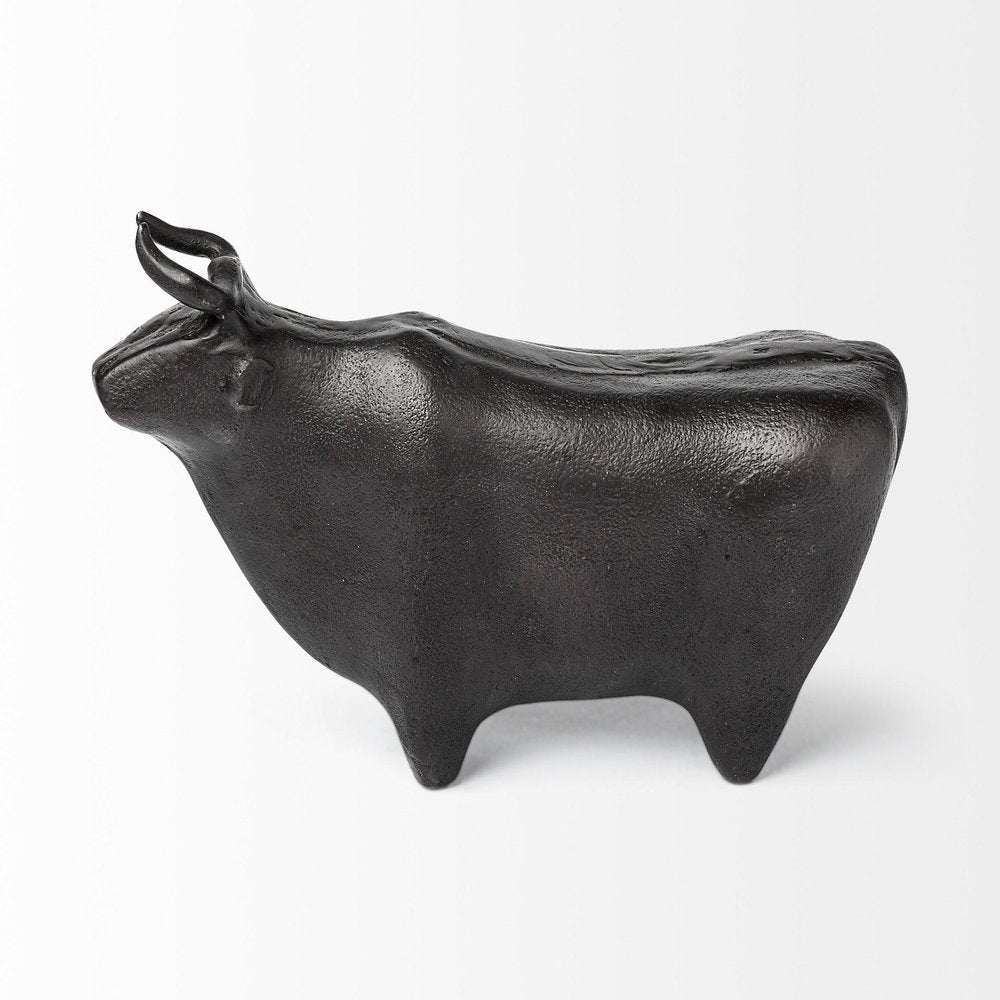 6" Black Metal Tabletop Sculpture. Sculpture isolated on a plain white background, showing a black metal surface.