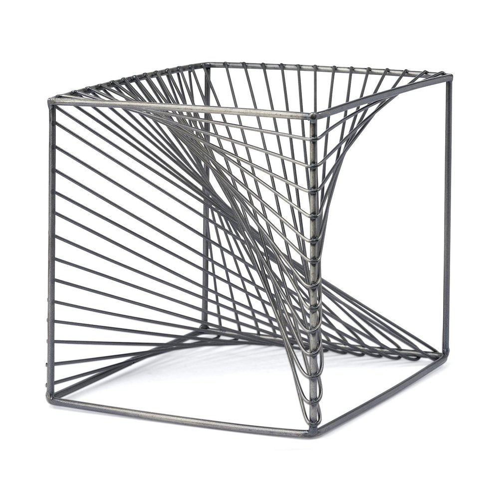8" Silver Metal Cube Tabletop Sculpture on a white background