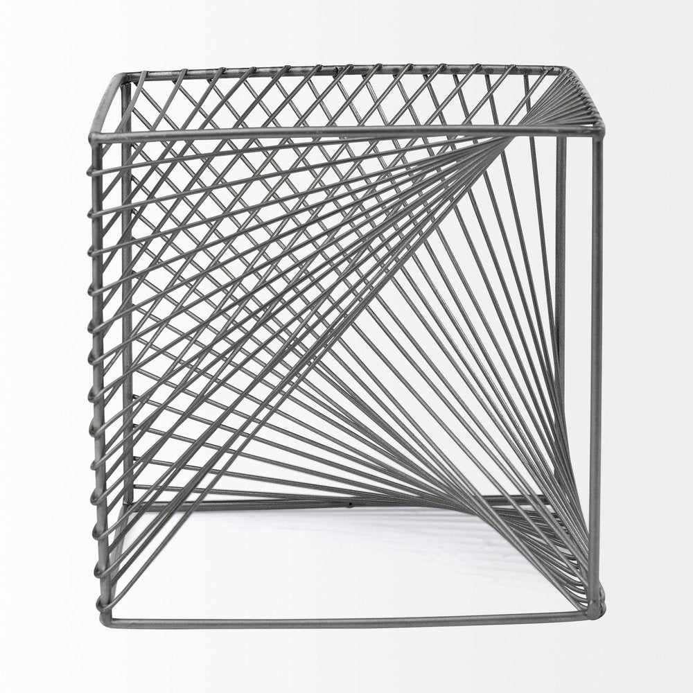 8" Silver Metal Cube Tabletop Sculpture on a white background