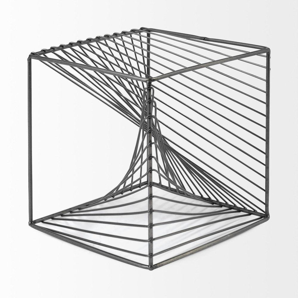 8" Silver Metal Cube Tabletop Sculpture on a white background