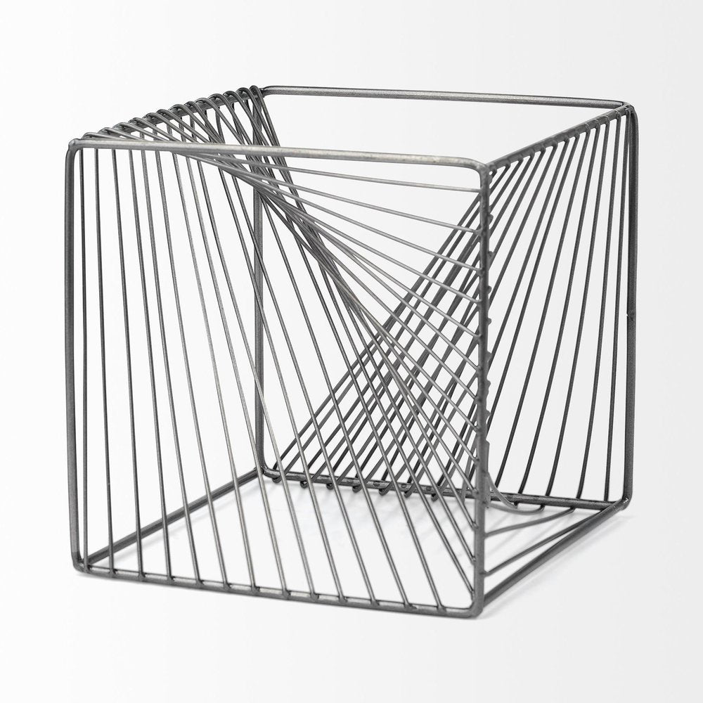 8" Silver Metal Cube Tabletop Sculpture on a white background