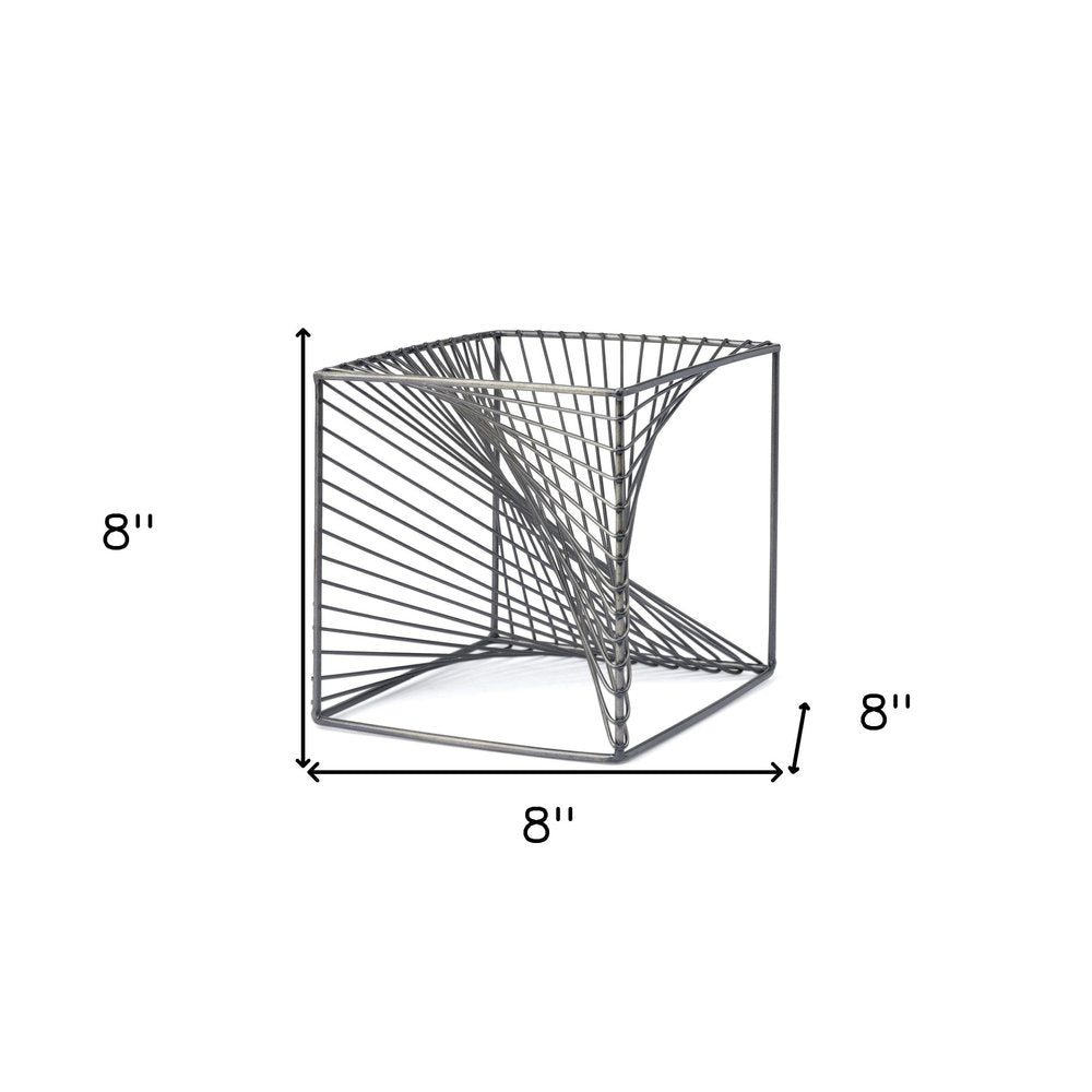 8" Silver Metal Cube Tabletop Sculpture on a white background