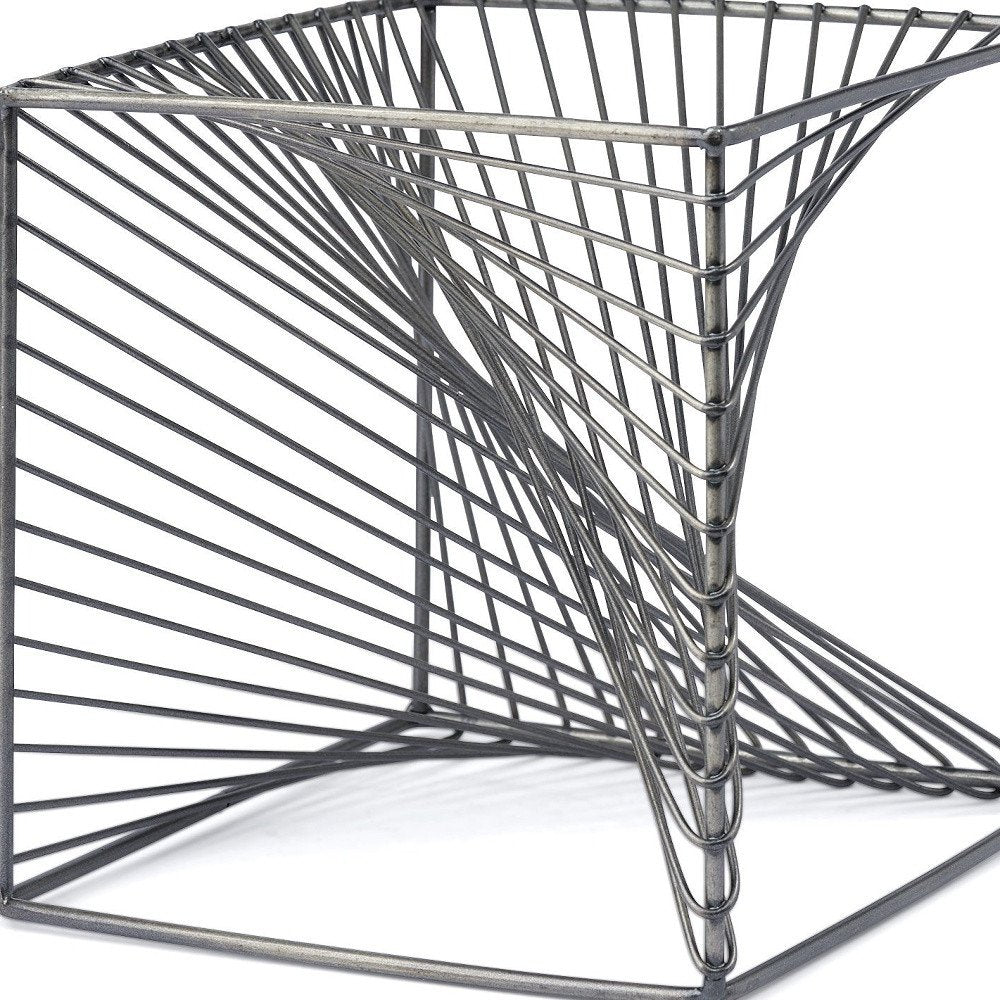 8" Silver Metal Cube Tabletop Sculpture on a white background