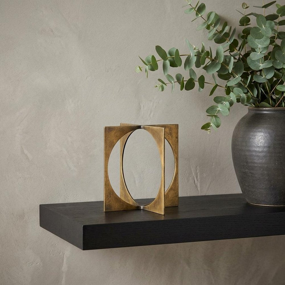 6" Burnished Gold Metal Circle Square Sculpture