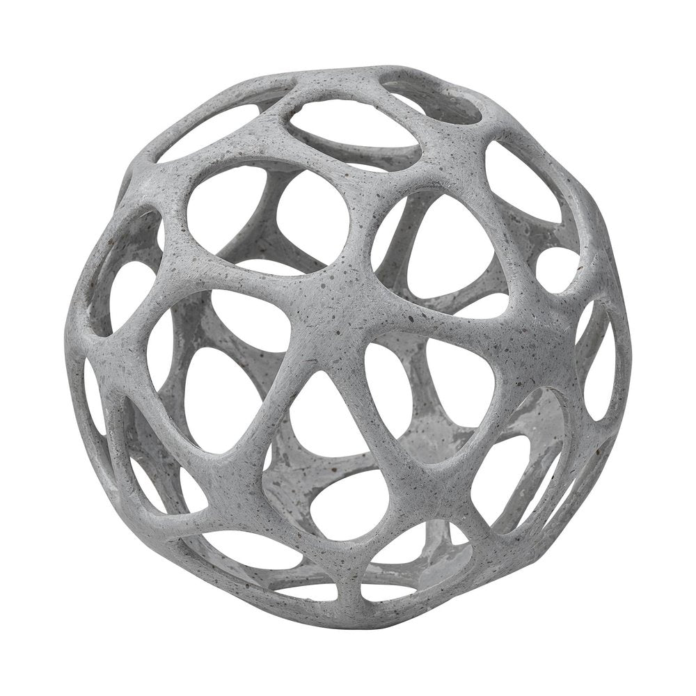 Light Gray Metal Hollow Orb Sculpture on a white background