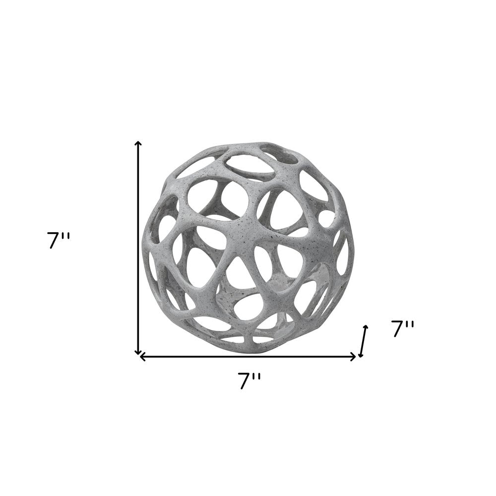 Light Gray Metal Hollow Orb Sculpture on a white background