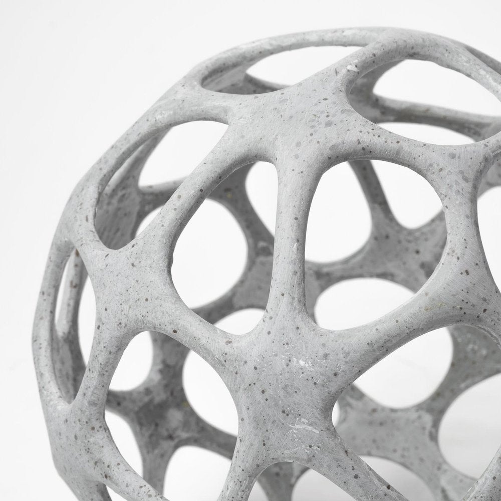 Light Gray Metal Hollow Orb Sculpture on a white background