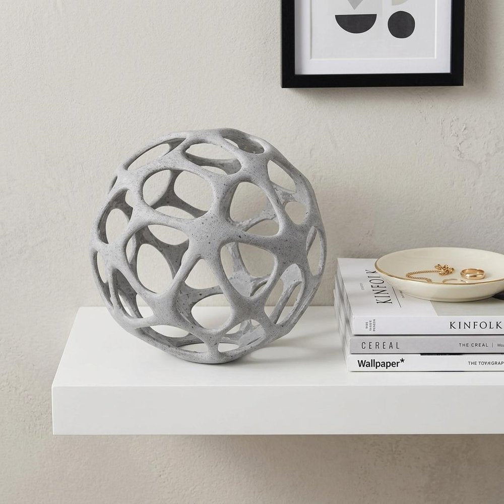 Light Gray Metal Hollow Orb Sculpture