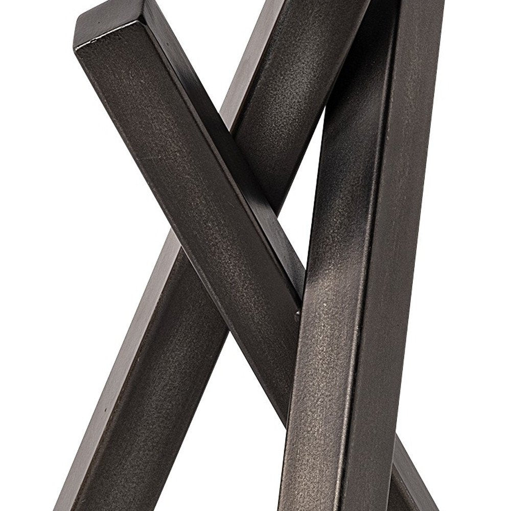 12" Gunmetal Gray Metal Abstract Geometric Tabletop Sculpture. Sculpture isolated on a plain white background, in a gray metal finish.