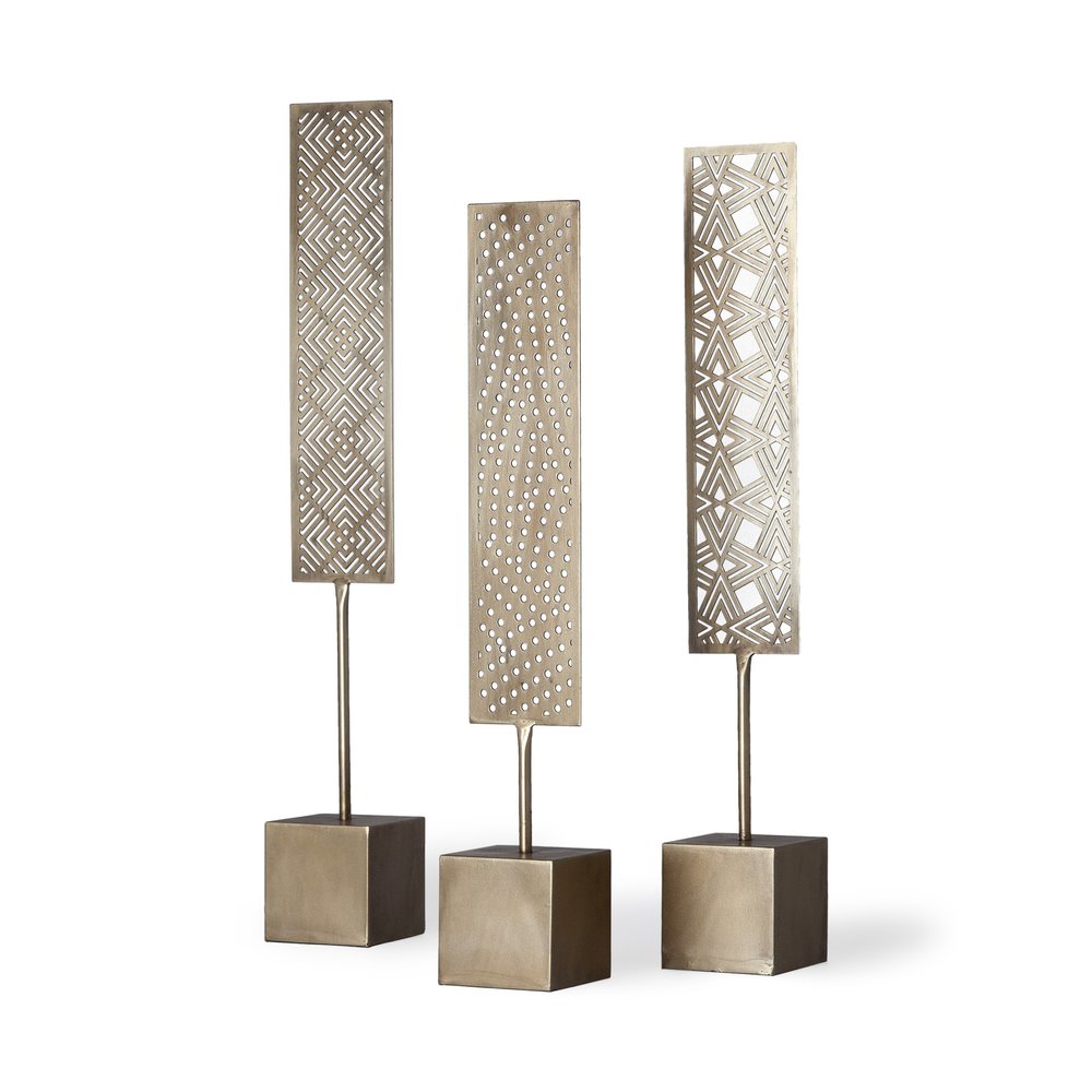 Set of Three Gold Metal Modern Abstract