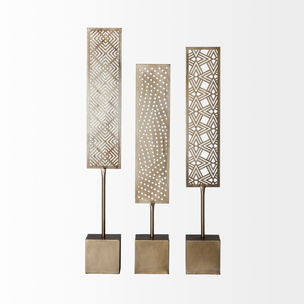 Set of Three Gold Metal Modern Abstract
