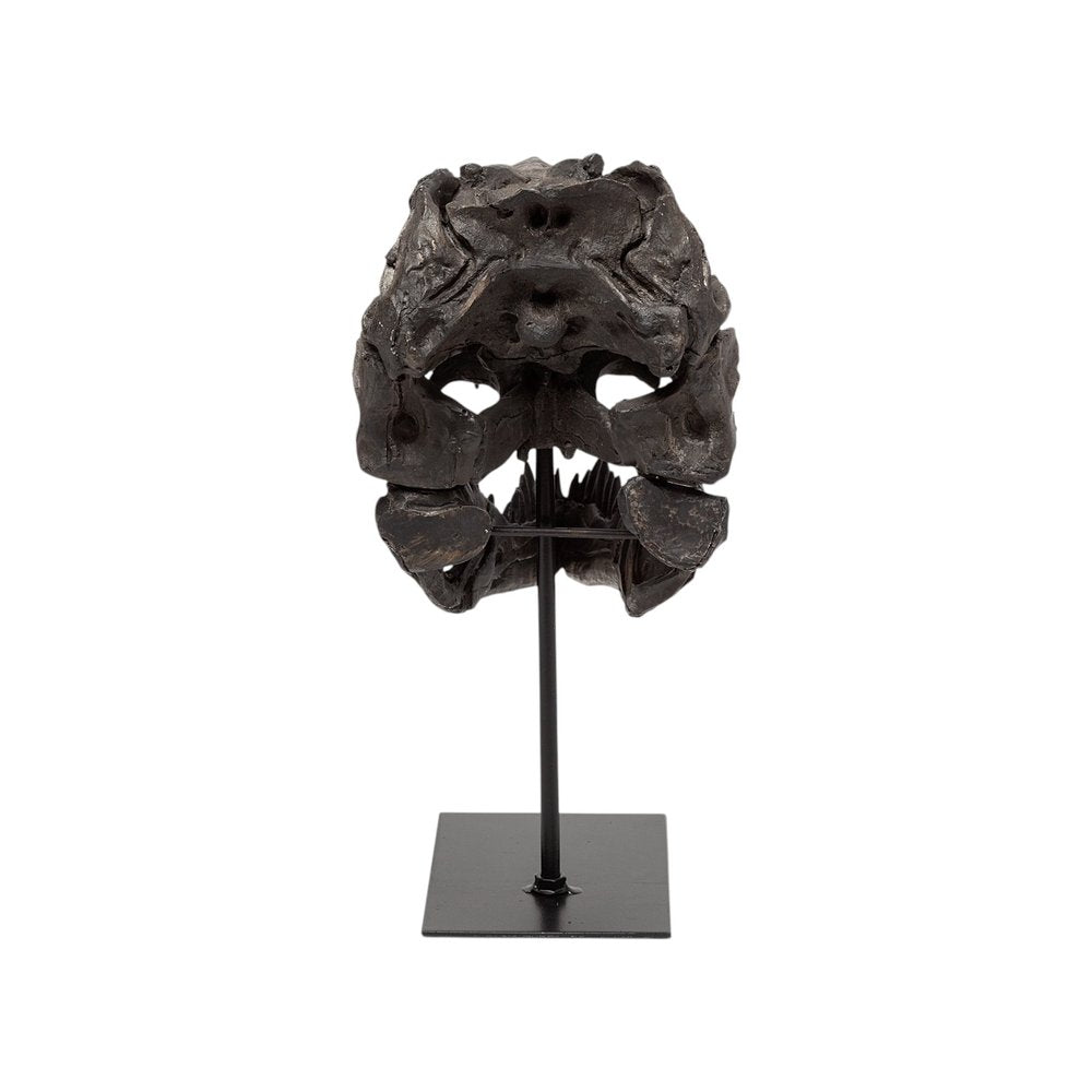 12" Brown Fabric Dinosaur Tabletop Sculpture. Sculpture isolated on a plain white background, showing a fabric surface.