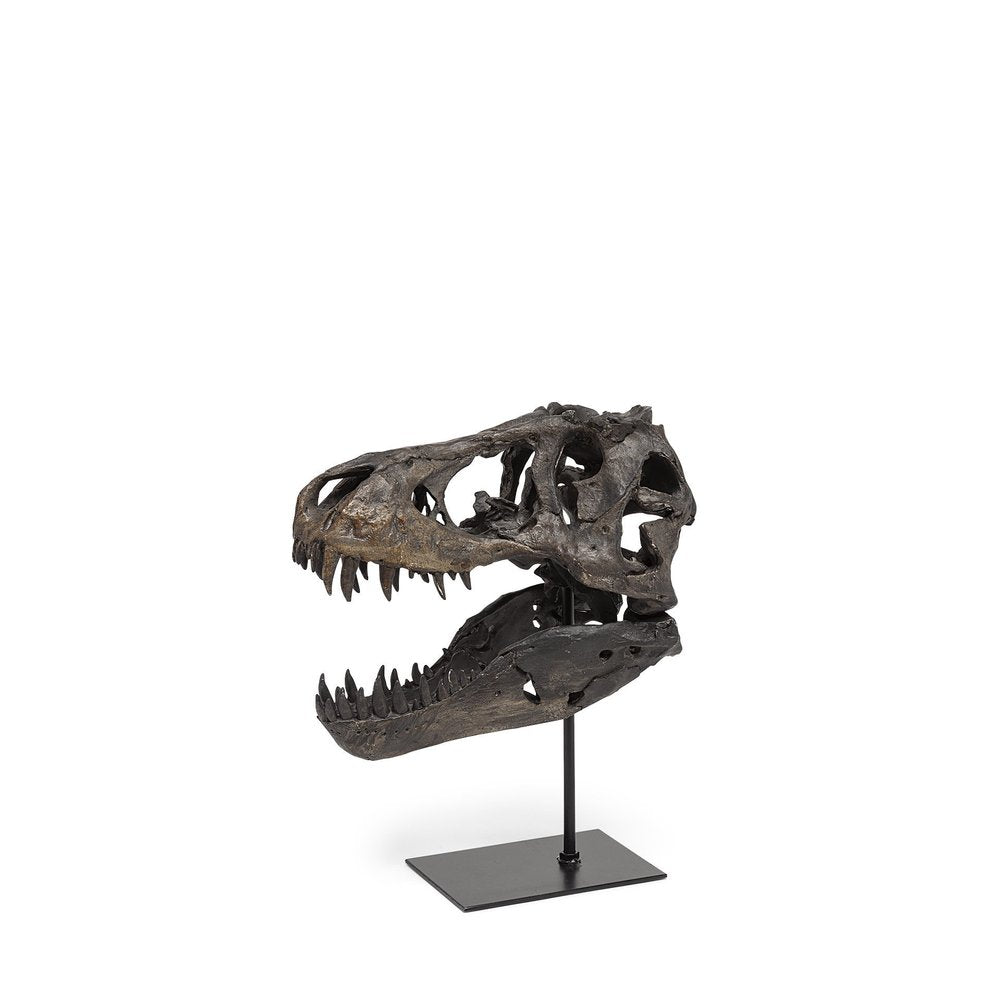 12" Brown Fabric Dinosaur Tabletop Sculpture. Sculpture isolated on a plain white background, showing a fabric surface.