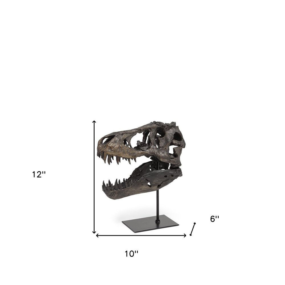 12" Brown Fabric Dinosaur Tabletop Sculpture. Sculpture isolated on a plain white background, showing a fabric surface.