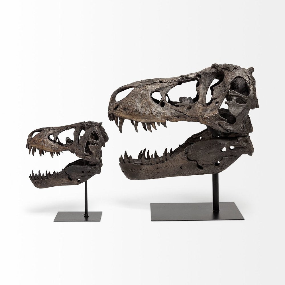 12" Brown Fabric Dinosaur Tabletop Sculpture. Sculpture isolated on a plain white background, showing a fabric surface.