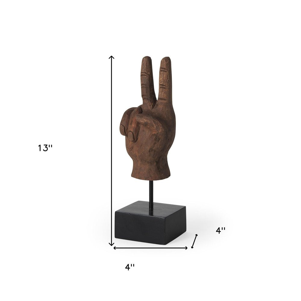 13" Brown Fabric Hand Tabletop Sculpture. Sculpture isolated on a plain white background, showing a brown fabric surface.