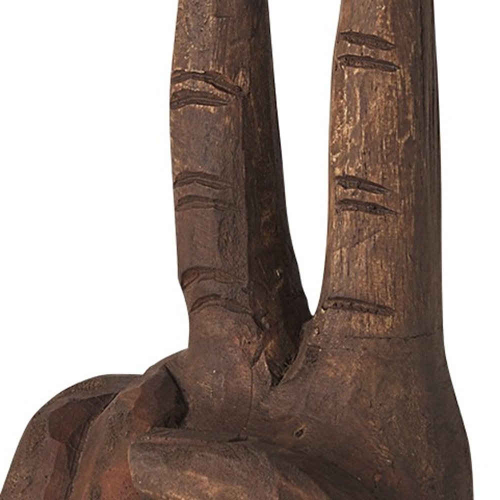 13" Brown Fabric Hand Tabletop Sculpture. Sculpture isolated on a plain white background, finished in brown fabric.