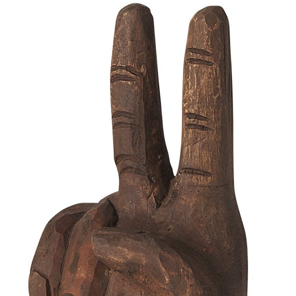 13" Brown Fabric Hand Tabletop Sculpture. Sculpture isolated on a plain white background, showing a brown fabric surface.