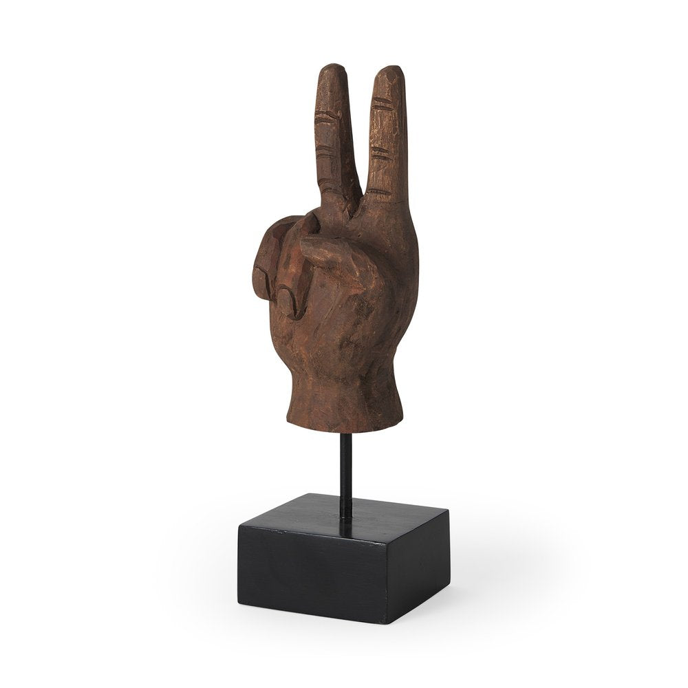 13" Brown Fabric Hand Tabletop Sculpture. Sculpture isolated on a plain white background, showing a brown fabric surface.