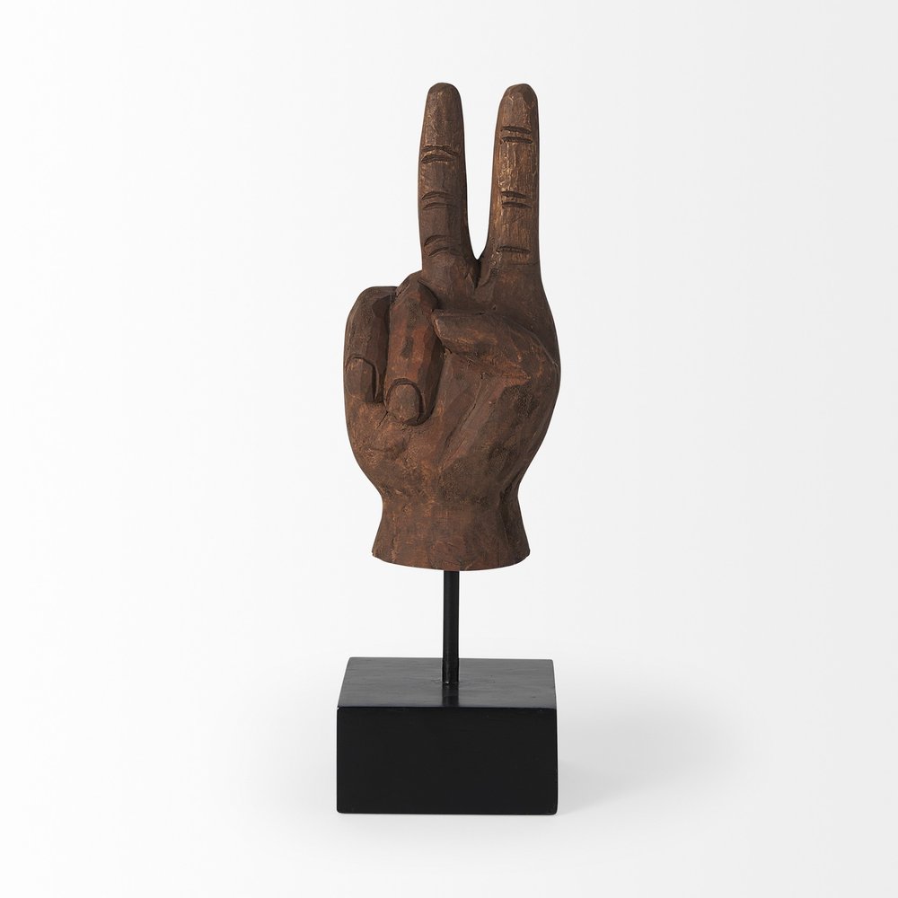 13" Brown Fabric Hand Tabletop Sculpture. Sculpture isolated on a plain white background, in a brown fabric finish.