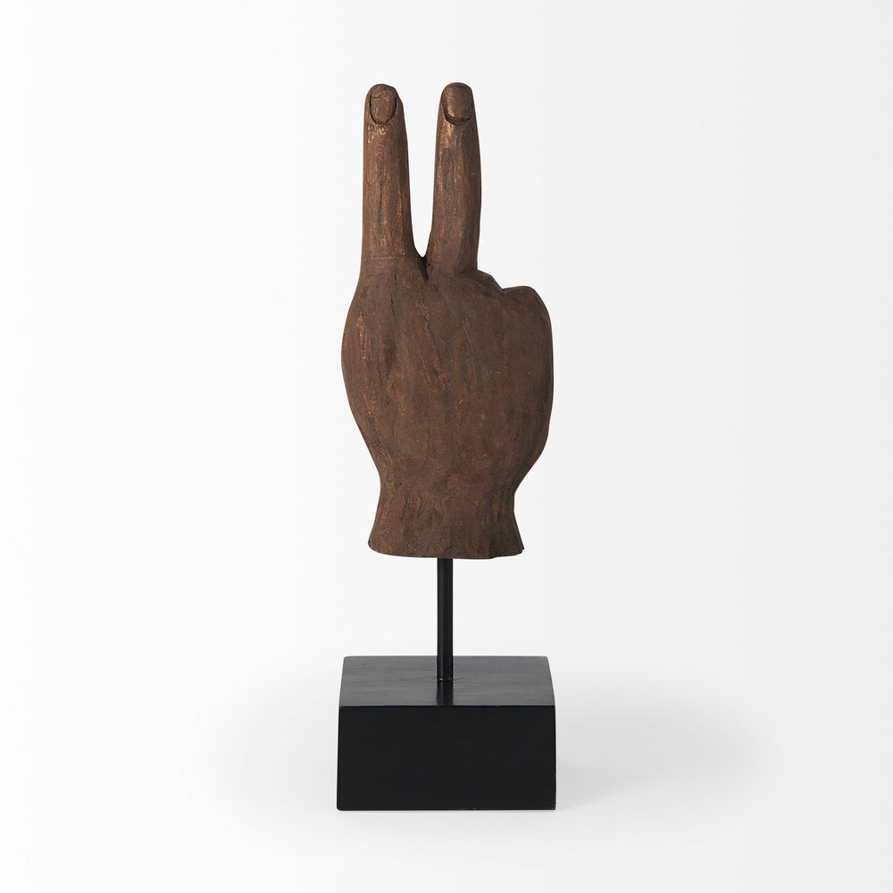 13" Brown Fabric Hand Tabletop Sculpture. Sculpture isolated on a plain white background, showing a brown fabric surface.