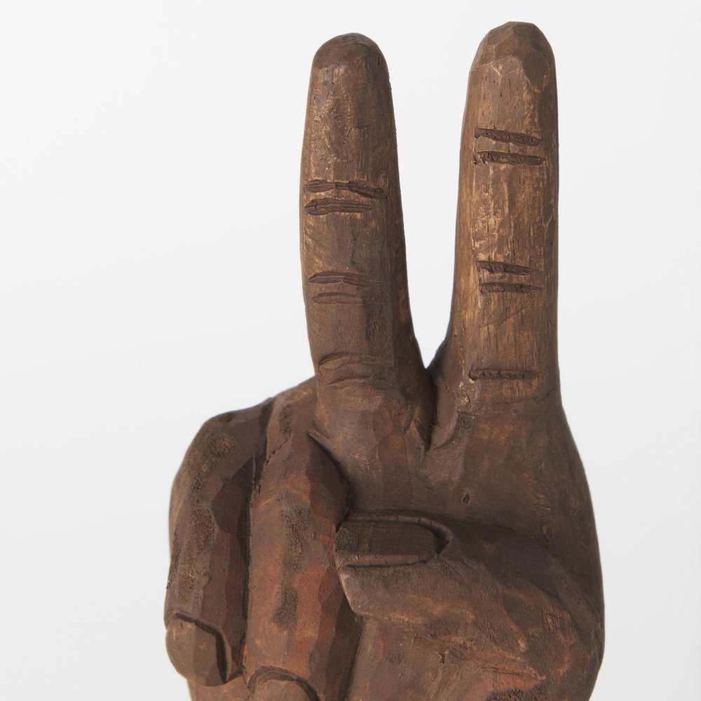 13" Brown Fabric Hand Tabletop Sculpture. Sculpture isolated on a plain white background, showing a brown fabric surface.