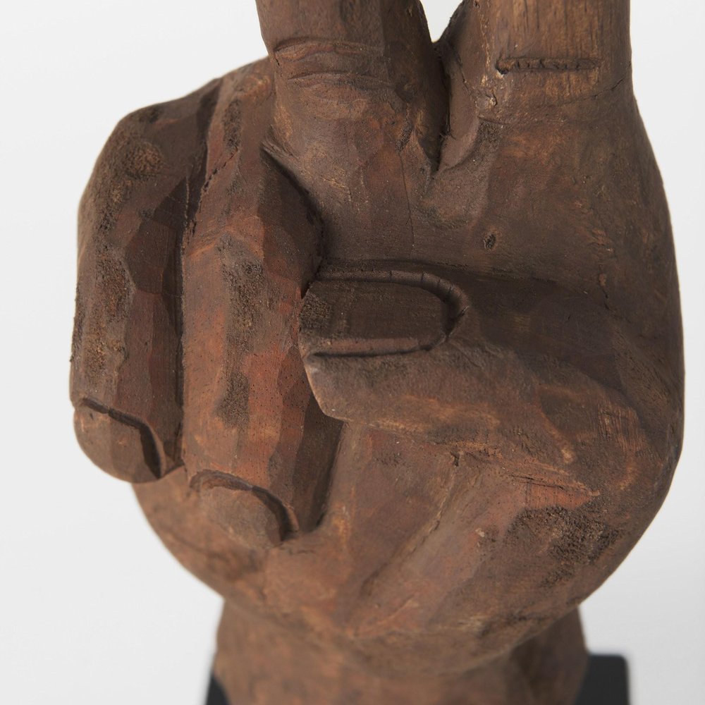 13" Brown Fabric Hand Tabletop Sculpture. Sculpture isolated on a plain white background, in a brown fabric finish.
