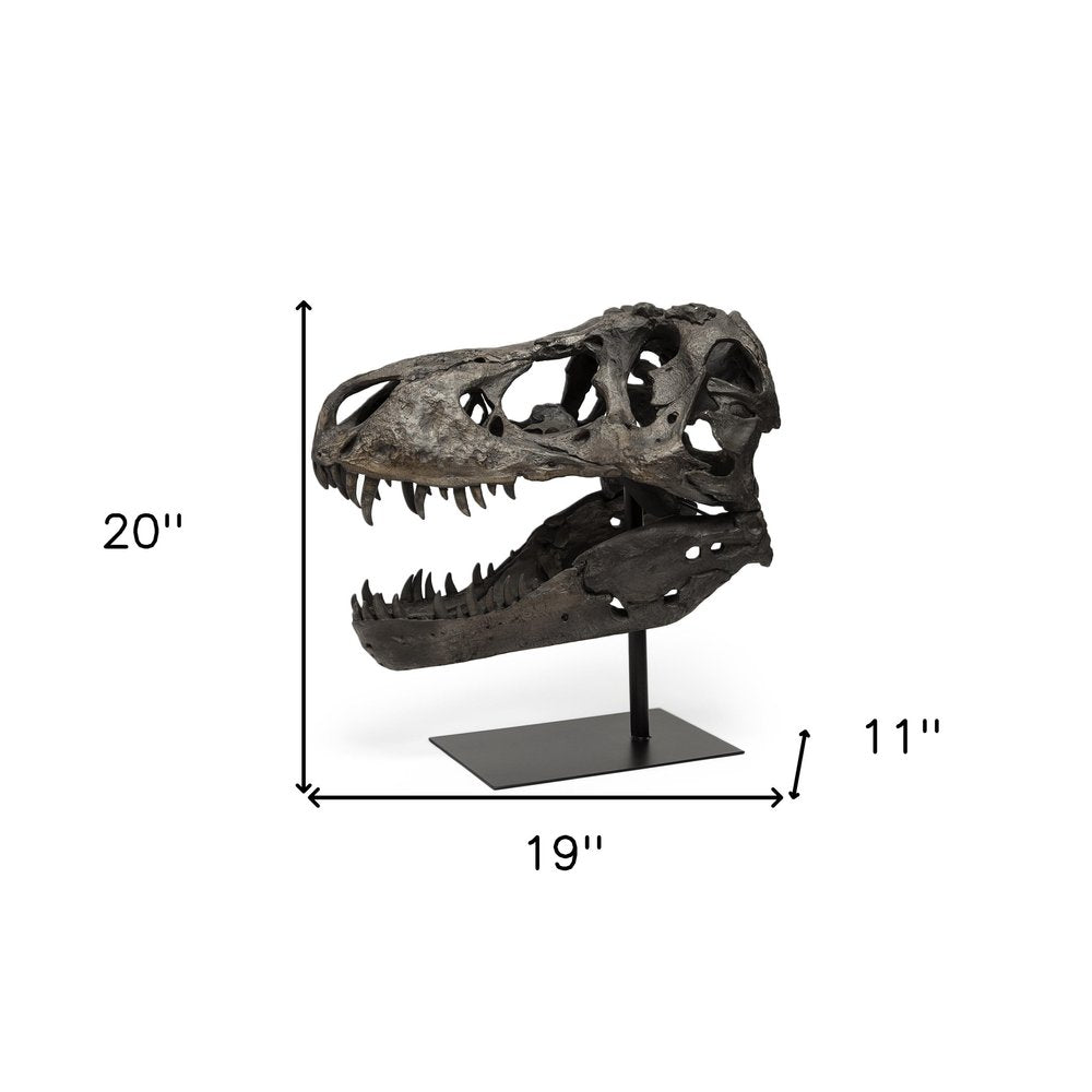 Authentic Replica T Rex Skull Sculpture on a white background