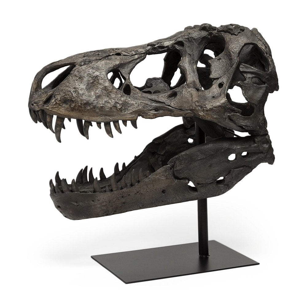 Authentic Replica T Rex Skull Sculpture on a white background
