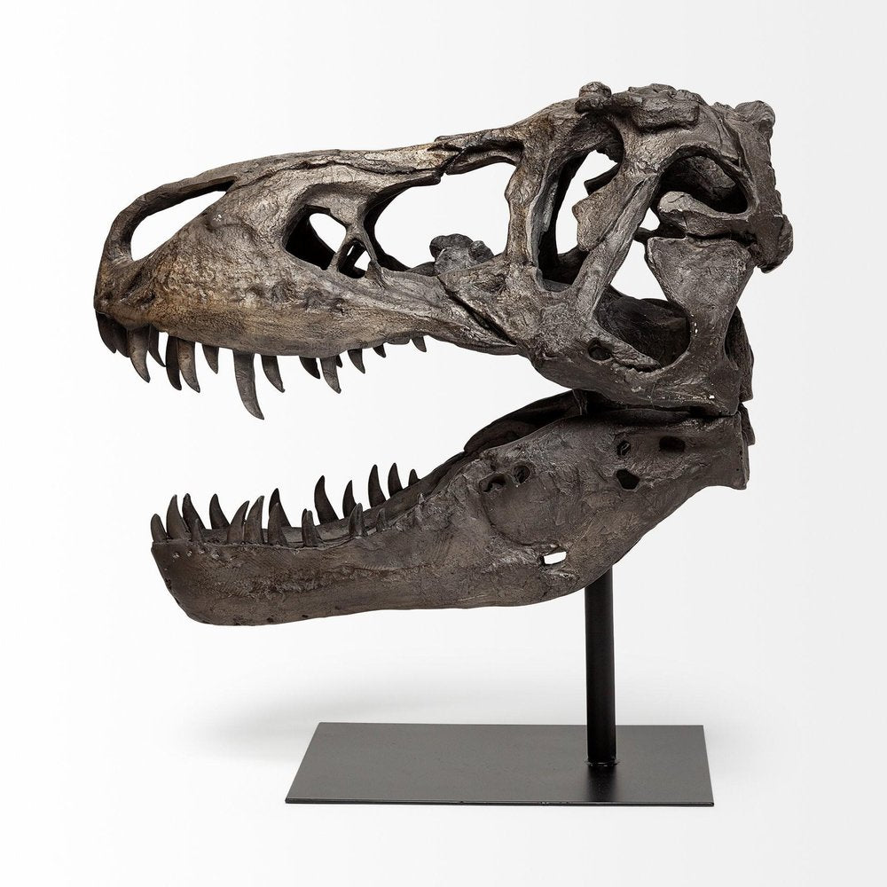 Authentic Replica T Rex Skull Sculpture on a white background