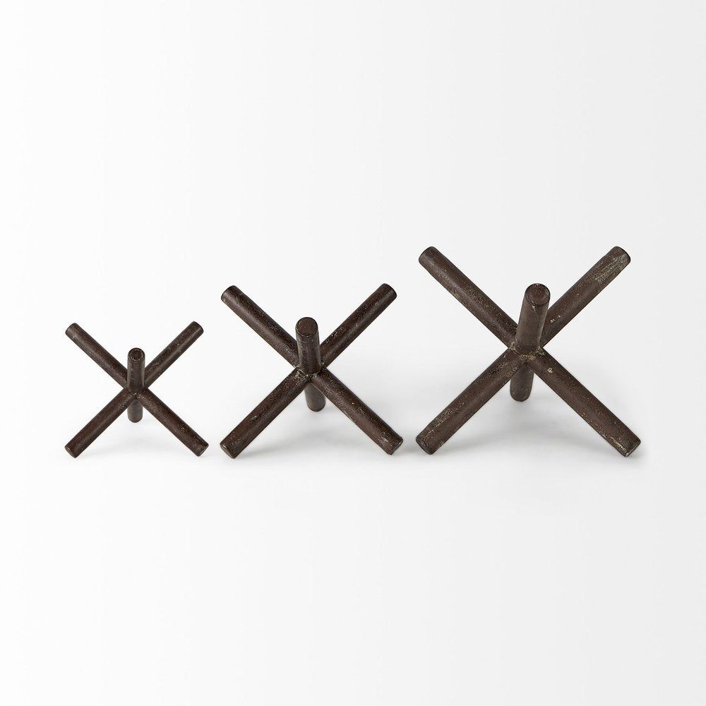 8" Rustic Metal X Decorative Sculpture on a white background