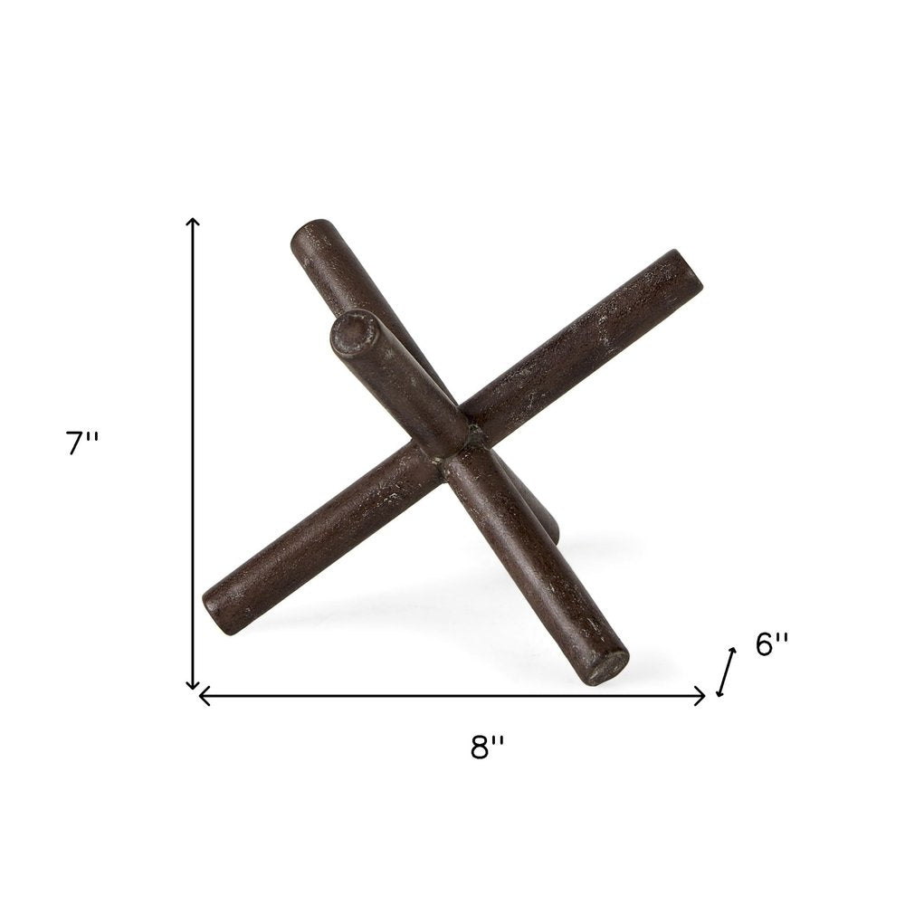 8" Rustic Metal X Decorative Sculpture on a white background