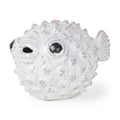 6" White Ceramic Puffer Fish Tabletop Sculpture. Sculpture isolated on a plain white background, finished in off-white ceramic.