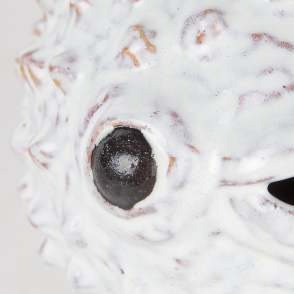 6" White Ceramic Puffer Fish Tabletop Sculpture