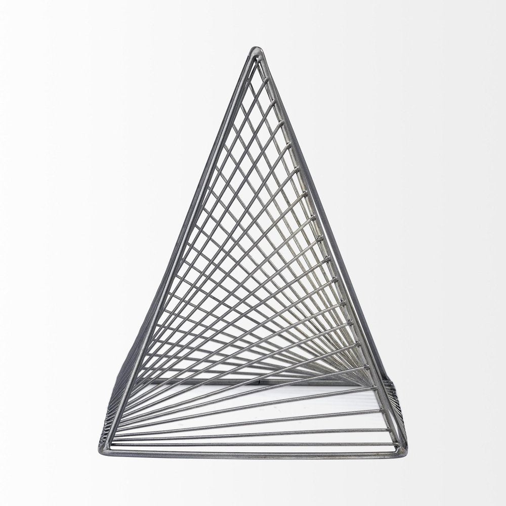 Contemporary Gray Metal Triangular Decor Piece on a white background