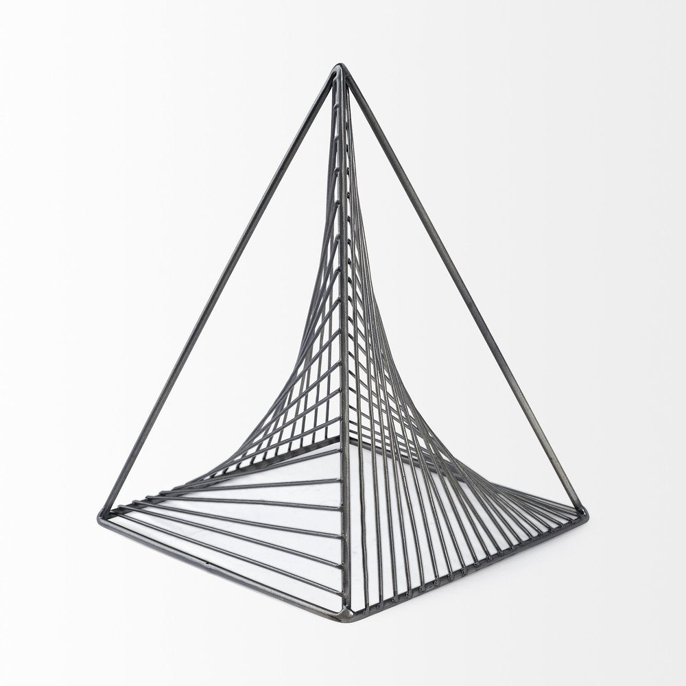 Contemporary Gray Metal Triangular Decor Piece on a white background