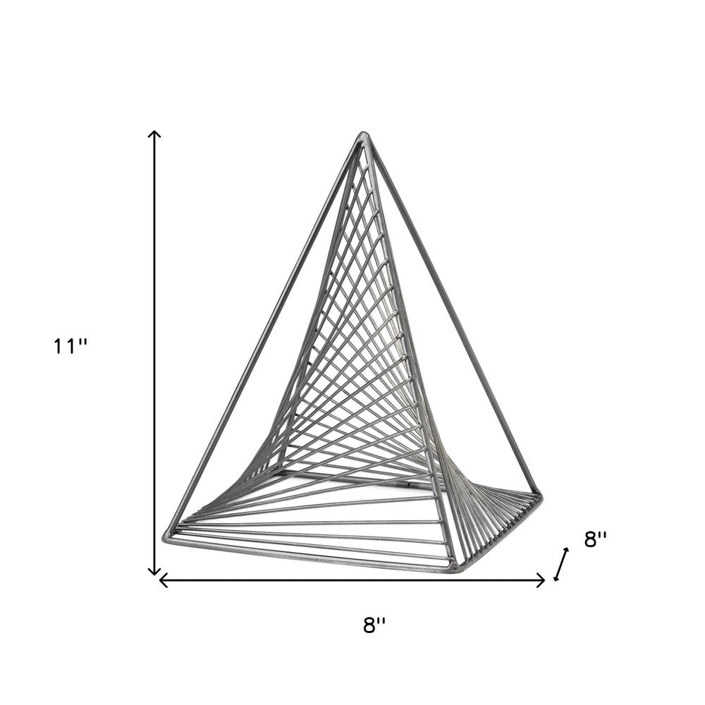 Contemporary Gray Metal Triangular Decor Piece on a white background