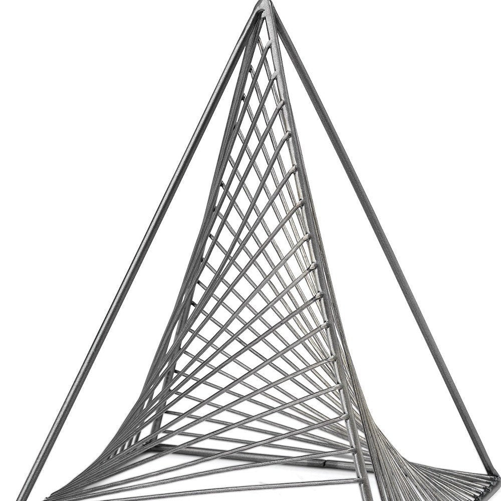 Contemporary Gray Metal Triangular Decor Piece on a white background
