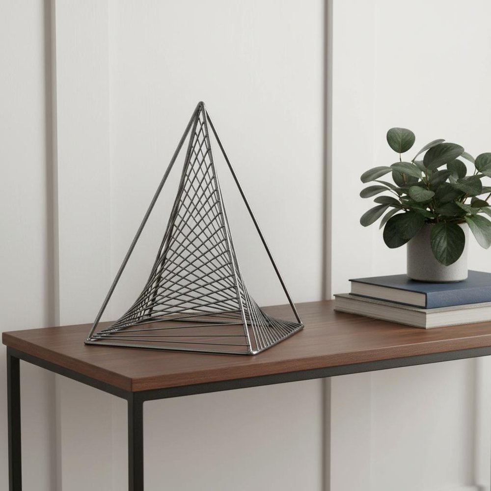 Contemporary Gray Metal Triangular Decor Piece in a home interior