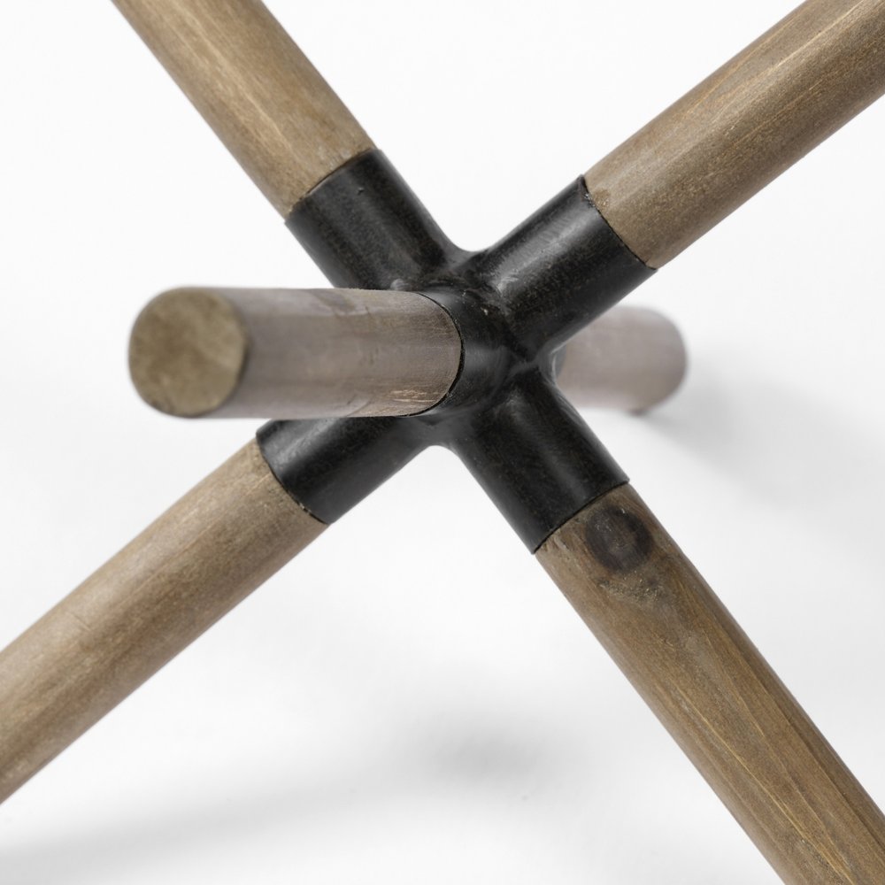6" Brown Metal And Wood Modern Abstract Tabletop Sculpture. Sculpture isolated on a plain white background, in a brown metal finish.