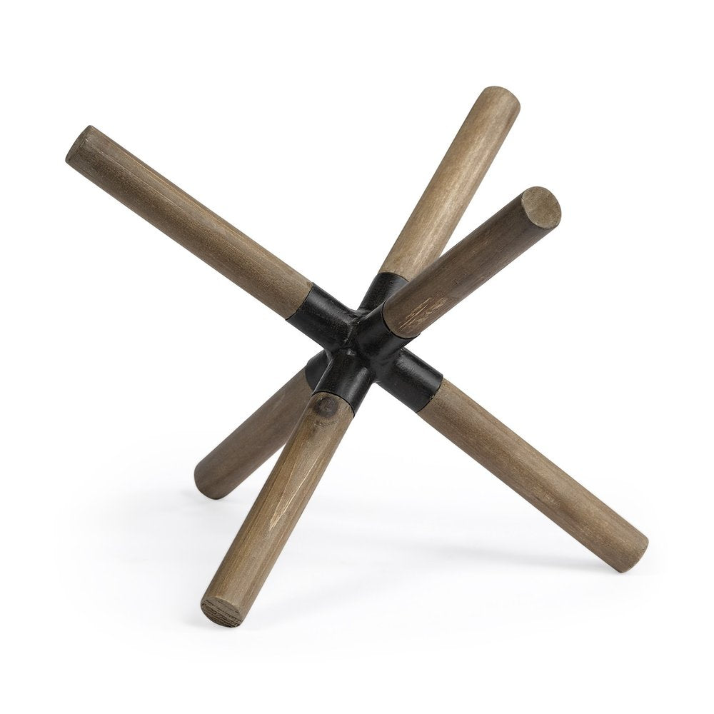 6" Brown Metal And Wood Modern Abstract Tabletop Sculpture. Sculpture isolated on a plain white background, in a brown metal finish.