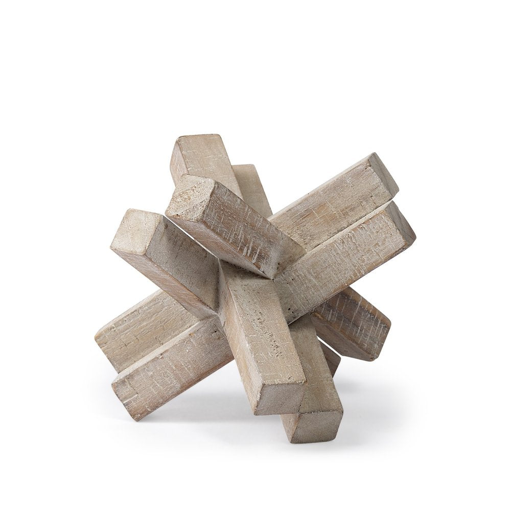 6" Light Brown Solid Wood Geometric Tabletop Sculpture