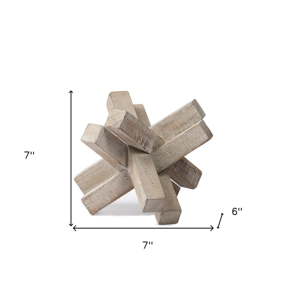6" Light Brown Solid Wood Geometric Tabletop Sculpture