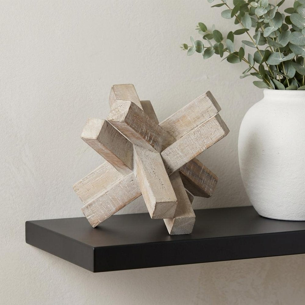 6" Light Brown Solid Wood Geometric Tabletop Sculpture