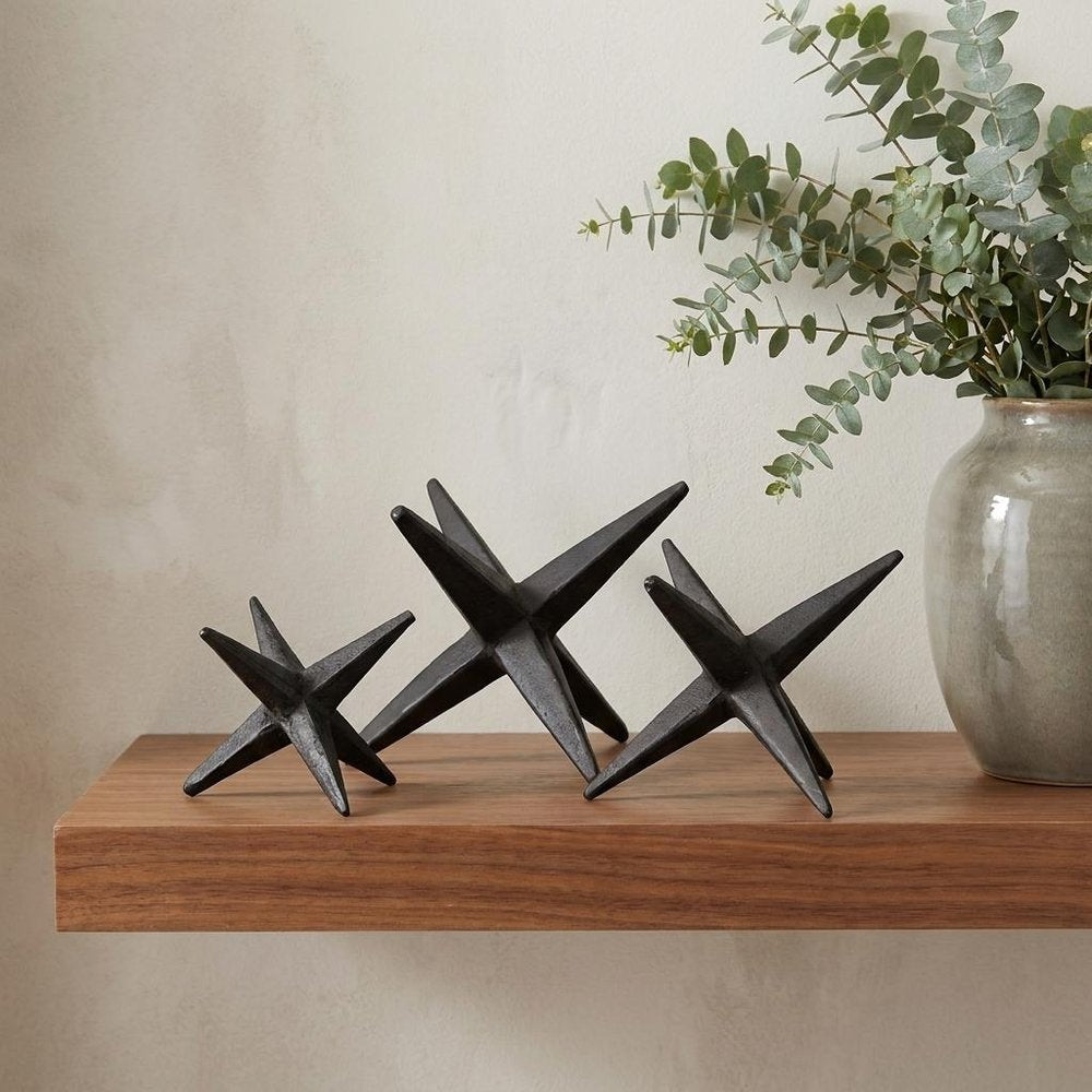 Set of Three Black Cast Iron Star Tabletop Sculptures