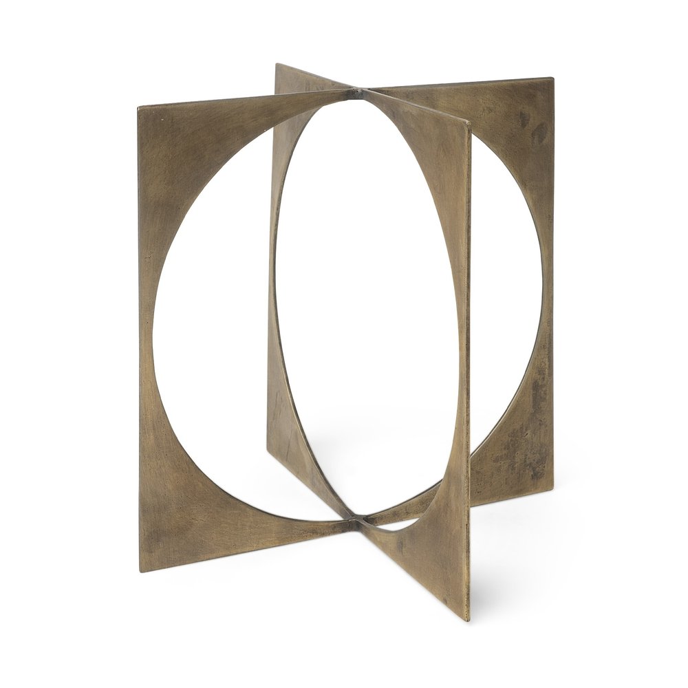 10" Burnished Gold Metal Circle Square Sculpture. Sculpture isolated on a plain white background, showing a gold metal surface.