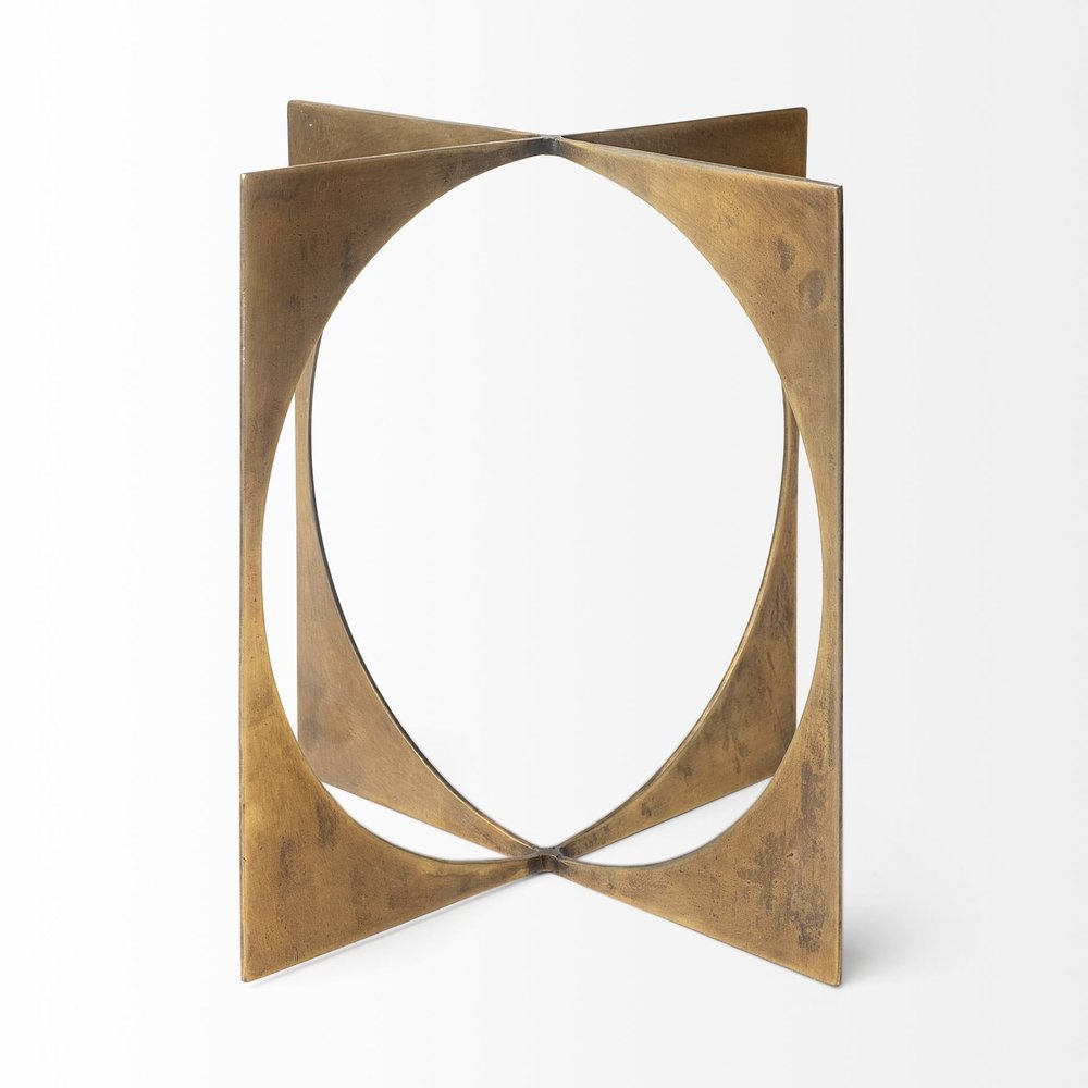 10" Burnished Gold Metal Circle Square Sculpture. Sculpture isolated on a plain white background, finished in gold metal.