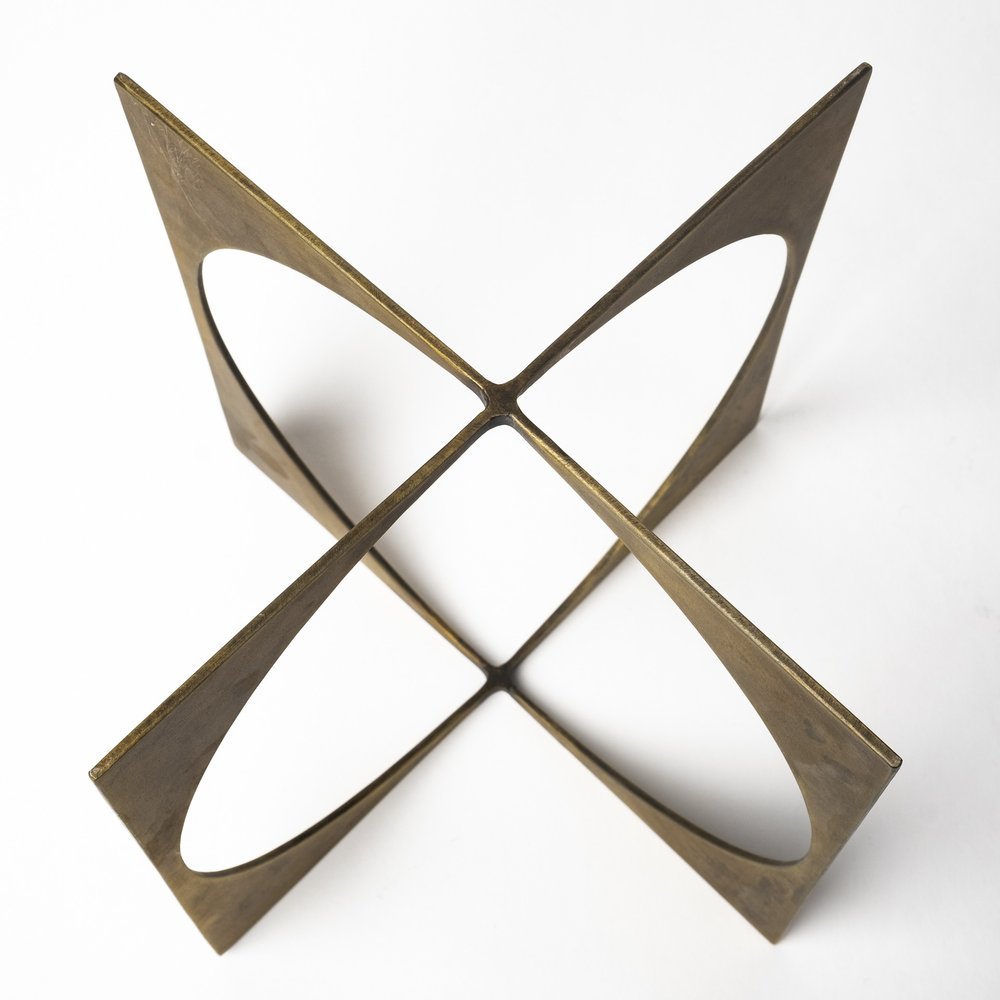 10" Burnished Gold Metal Circle Square Sculpture. Sculpture isolated on a plain white background, showing a metal surface.